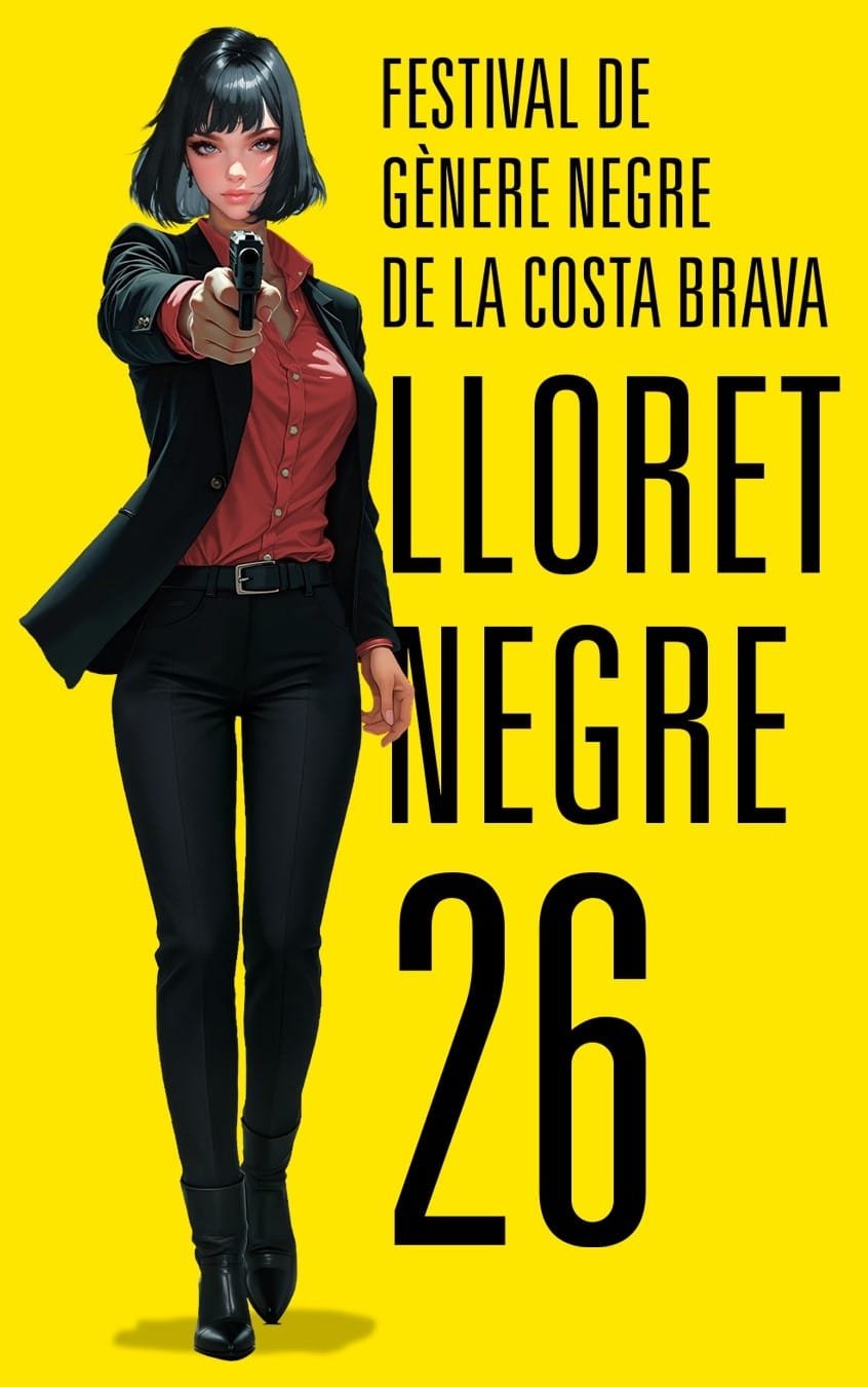 Cartel Agenda Cultural Noir con mujer apuntando